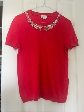 Kate Spade Kitty Beaded Sweater Hot Pink Collared  Rhinestone top